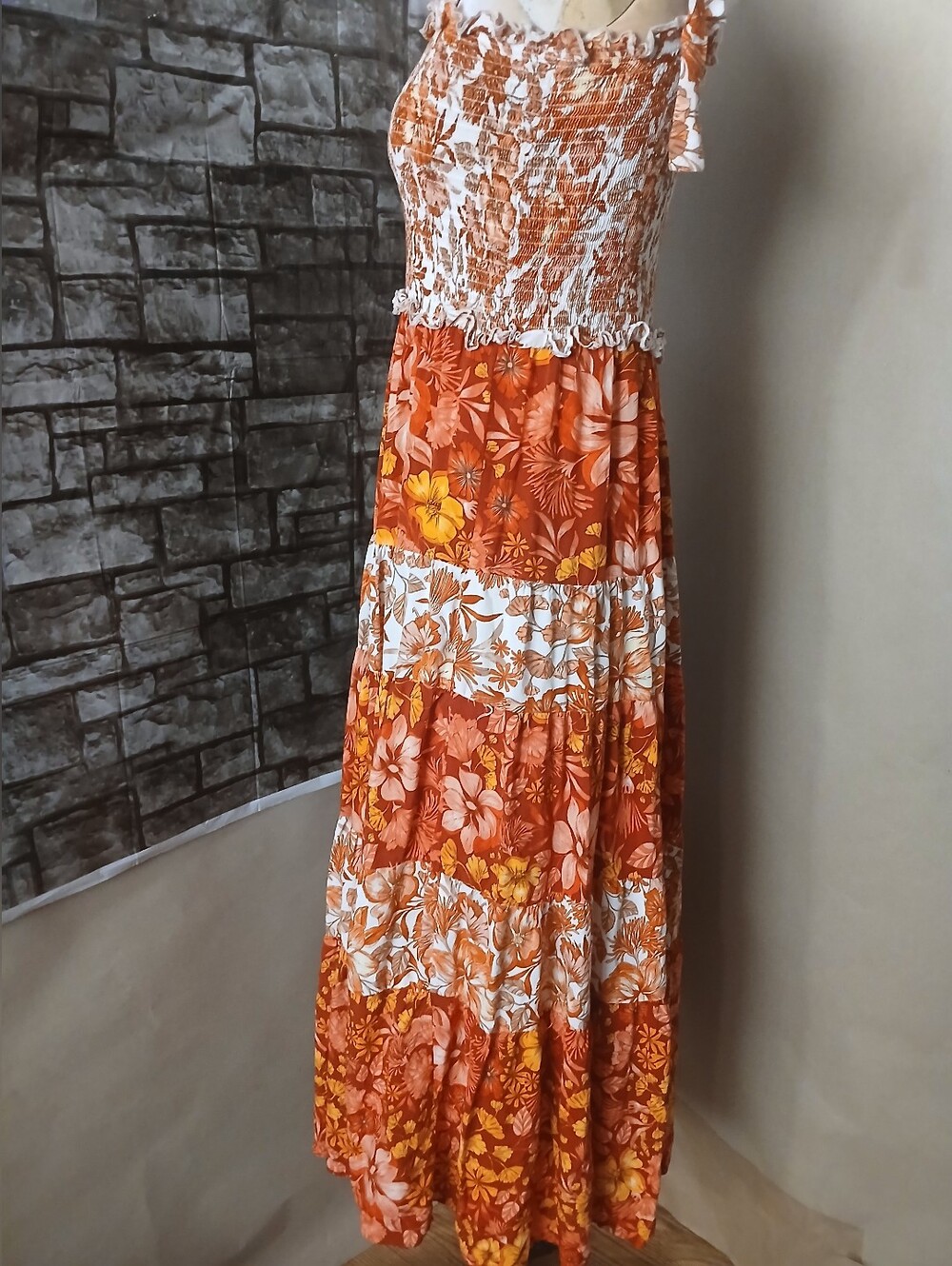 Abel The Label Rust Floral Smocked Maxi Dress with Ruffle Straps - Picture 2 of 9